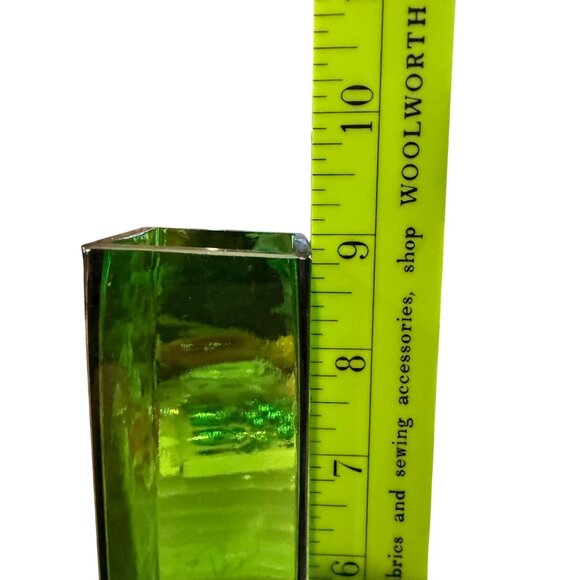 Tall Green Glass Vase With Clear Base For Home Or Office Decor Modern Geometric - Picture 13 of 13